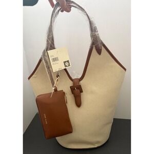 Anne Klein Natural Canvas Angular Hobo Bag Hazelnut